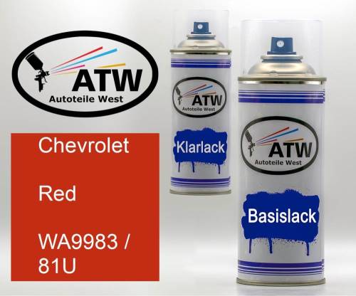 Chevrolet, Red, WA9983 / 81U: 400ml Sprühdose + 400ml Klarlack - Set, von ATW Autoteile West.